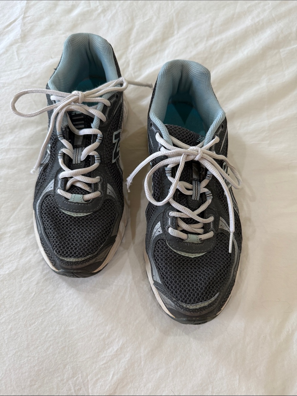 New Balance Gray and Light Blue Mesh Athletic Sneakers
